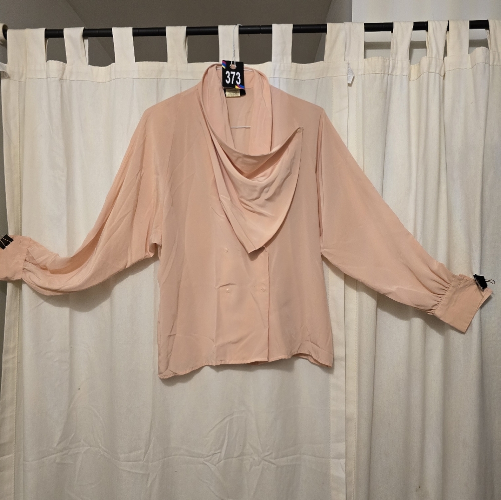 #373 peach double breasted blouse top